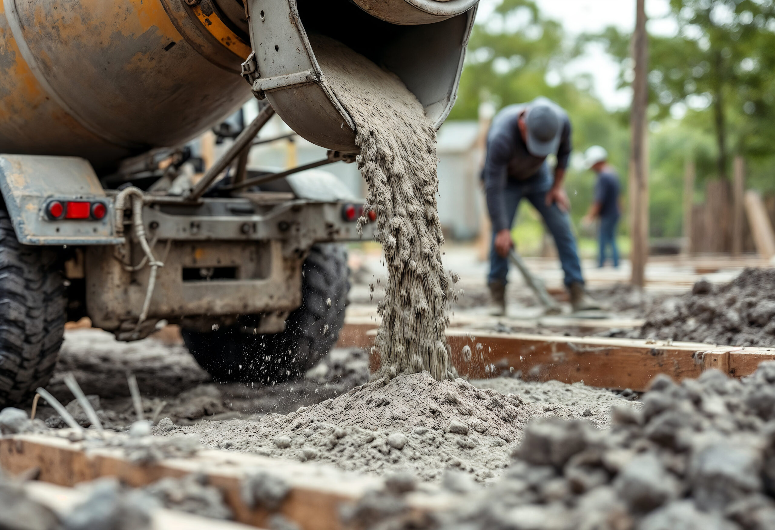 Dharman Traders pouring concrete as foundation